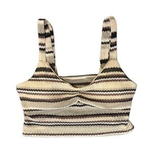 Striped Knit Crop Top - Cream and Brown